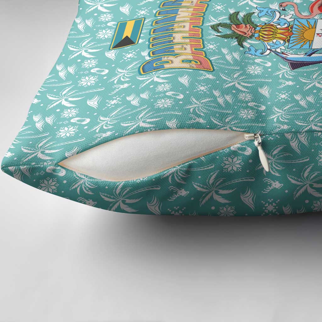Bahamas Christmas Pillow Cover with Teal Palm Pattern Carnival Santa and National Emblem Motif - Wonder Print Shop