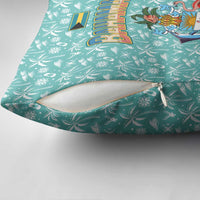 Bahamas Christmas Pillow Cover with Teal Palm Pattern Carnival Santa and National Emblem Motif - Wonder Print Shop