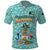 Bahamas Christmas Polo Shirt with Teal Palm Pattern Carnival Santa and National Emblem Motif - Wonder Print Shop