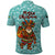 Bahamas Christmas Polo Shirt with Teal Palm Pattern Carnival Santa and National Emblem Motif - Wonder Print Shop
