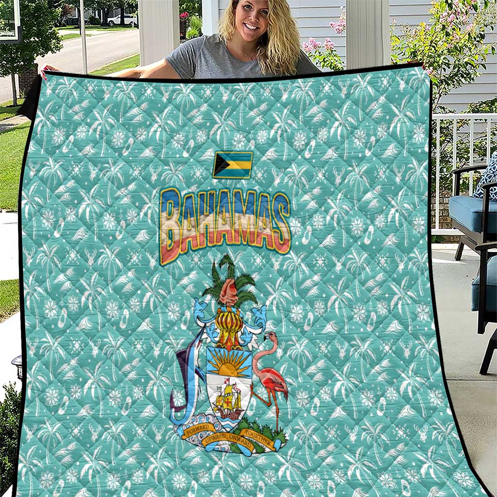 Bahamas Christmas Quilt with Teal Palm Pattern Carnival Santa and National Emblem Motif - Wonder Print Shop