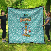 Bahamas Christmas Quilt with Teal Palm Pattern Carnival Santa and National Emblem Motif - Wonder Print Shop
