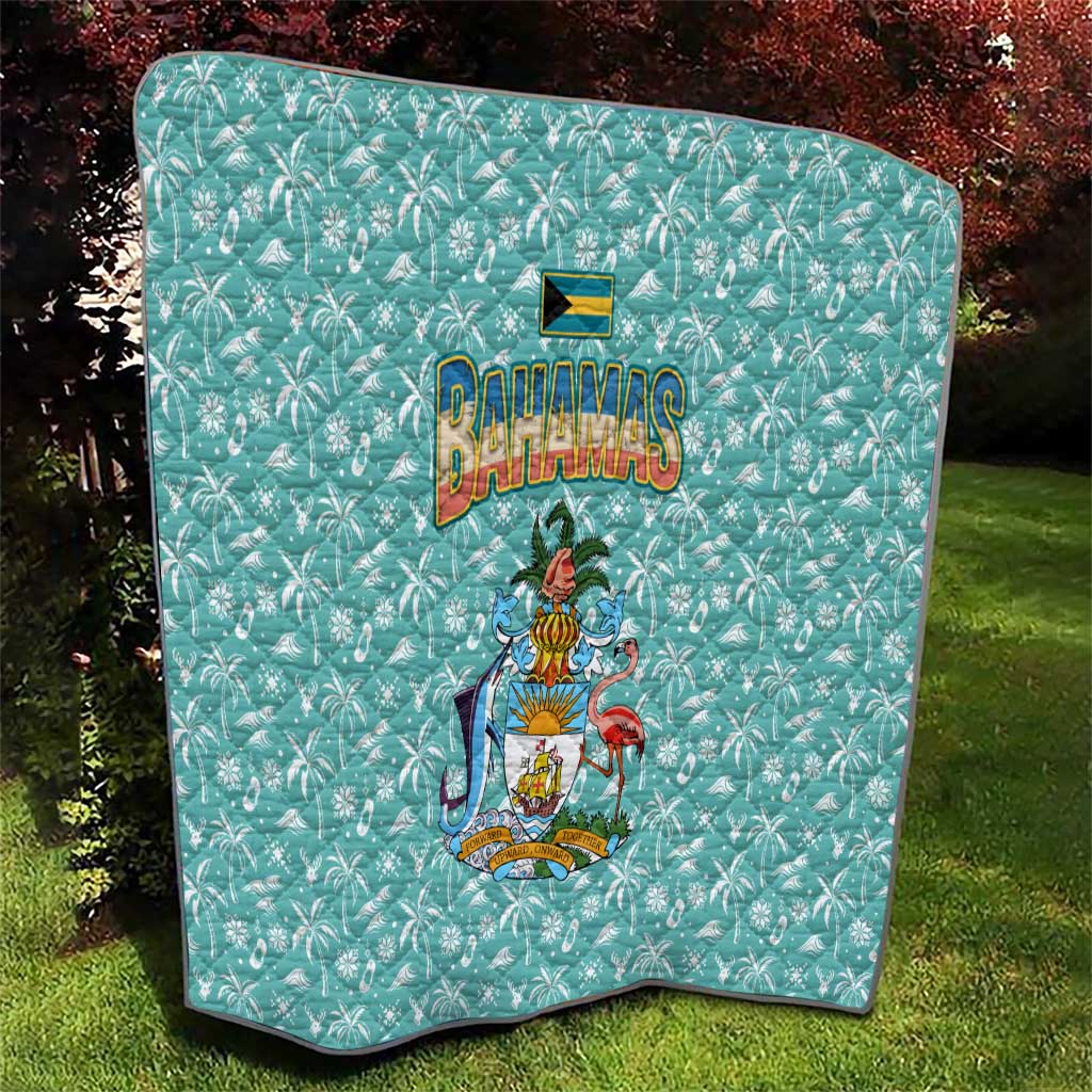 Bahamas Christmas Quilt with Teal Palm Pattern Carnival Santa and National Emblem Motif - Wonder Print Shop