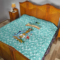 Bahamas Christmas Quilt with Teal Palm Pattern Carnival Santa and National Emblem Motif - Wonder Print Shop