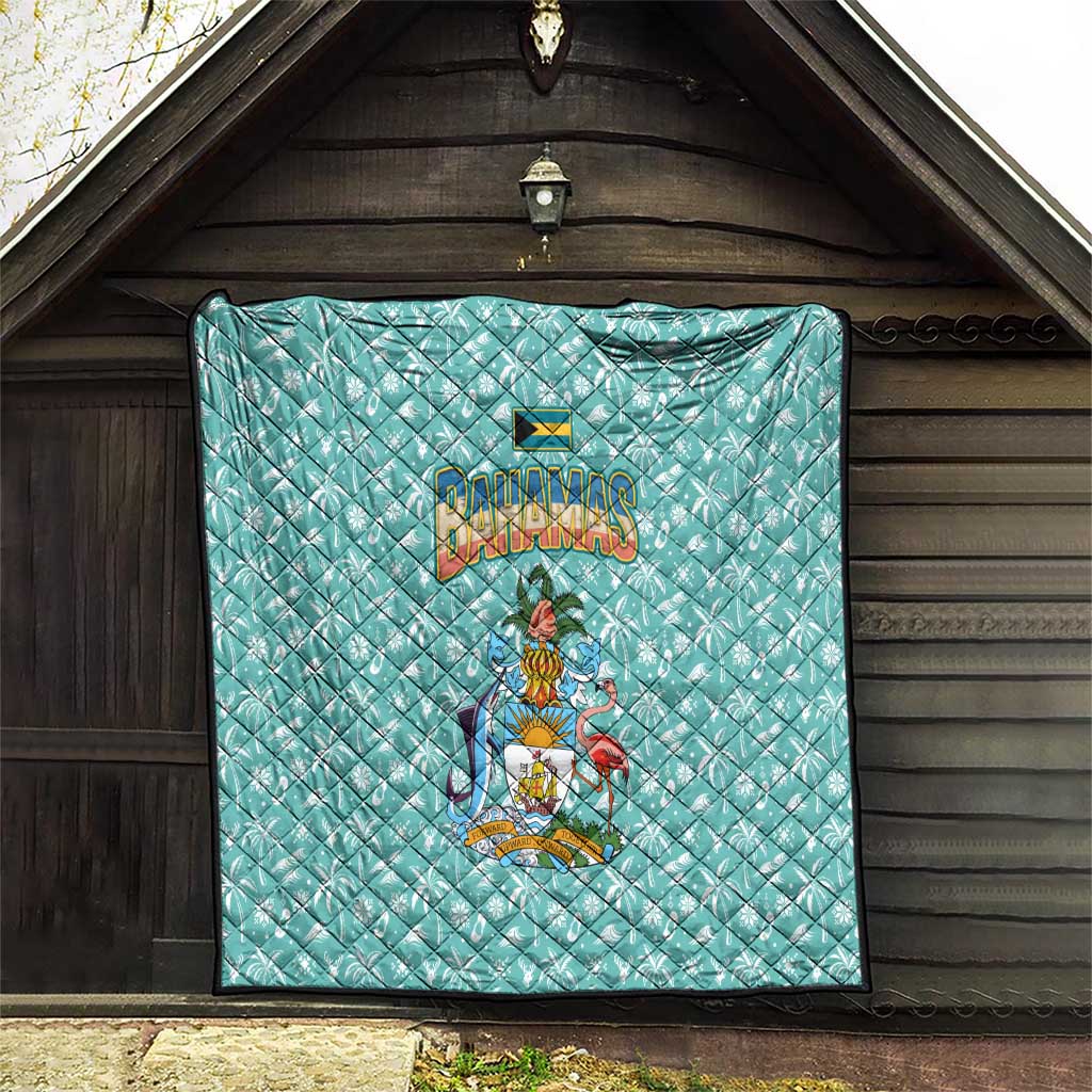 Bahamas Christmas Quilt with Teal Palm Pattern Carnival Santa and National Emblem Motif - Wonder Print Shop