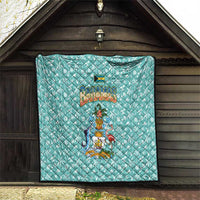 Bahamas Christmas Quilt with Teal Palm Pattern Carnival Santa and National Emblem Motif - Wonder Print Shop
