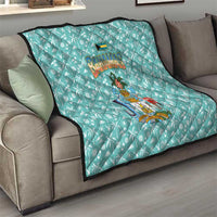 Bahamas Christmas Quilt with Teal Palm Pattern Carnival Santa and National Emblem Motif - Wonder Print Shop