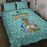 Bahamas Christmas Quilt Bed Set with Teal Palm Pattern Carnival Santa and National Emblem Motif - Wonder Print Shop