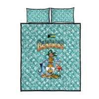 Bahamas Christmas Quilt Bed Set with Teal Palm Pattern Carnival Santa and National Emblem Motif - Wonder Print Shop