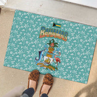 Bahamas Christmas Rubber Doormat with Teal Palm Pattern Carnival Santa and National Emblem Motif - Wonder Print Shop