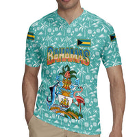 Bahamas Christmas Rugby Jersey with Teal Palm Pattern Carnival Santa and National Emblem Motif - Wonder Print Shop