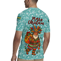 Bahamas Christmas Rugby Jersey with Teal Palm Pattern Carnival Santa and National Emblem Motif - Wonder Print Shop