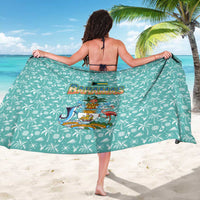 Bahamas Christmas Sarong with Teal Palm Pattern Carnival Santa and National Emblem Motif - Wonder Print Shop