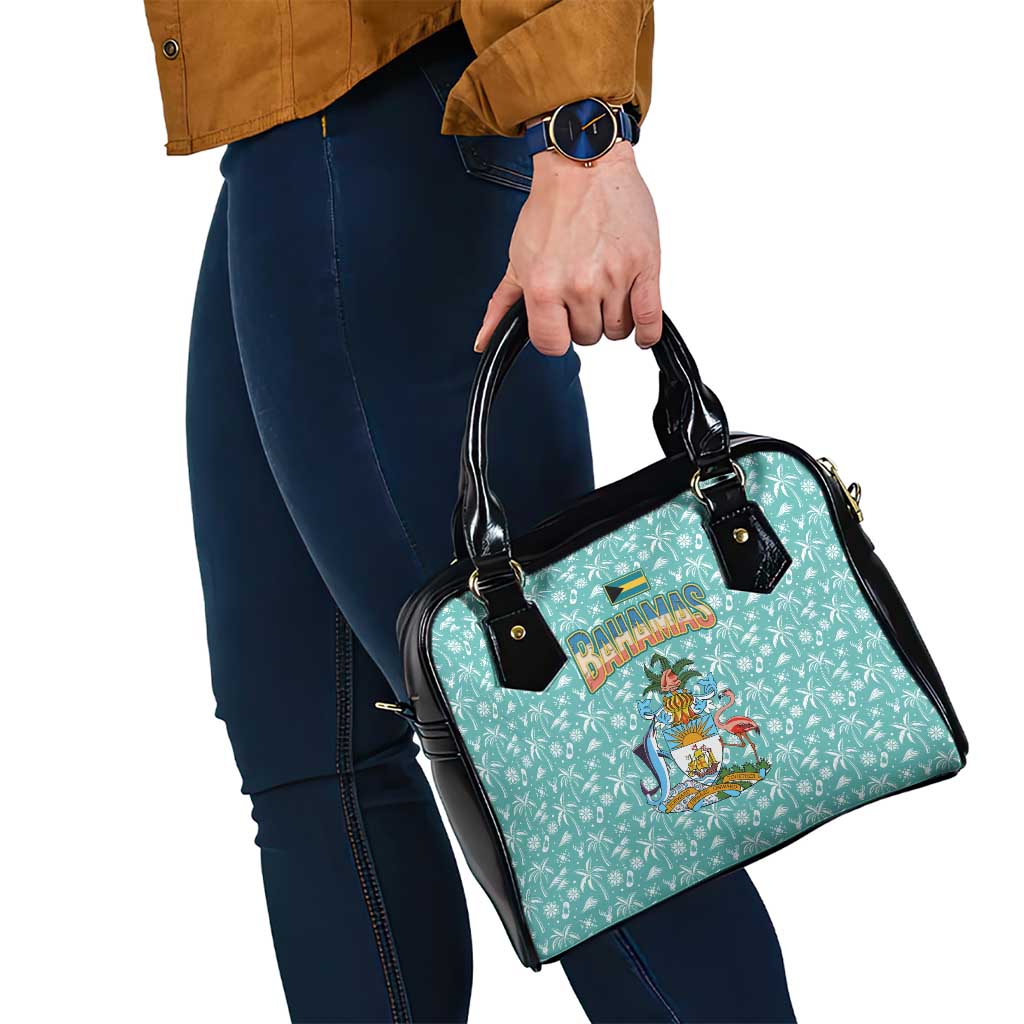 Bahamas Christmas Shoulder Handbag with Teal Palm Pattern Carnival Santa and National Emblem Motif - Wonder Print Shop
