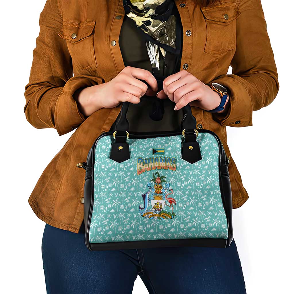 Bahamas Christmas Shoulder Handbag with Teal Palm Pattern Carnival Santa and National Emblem Motif - Wonder Print Shop