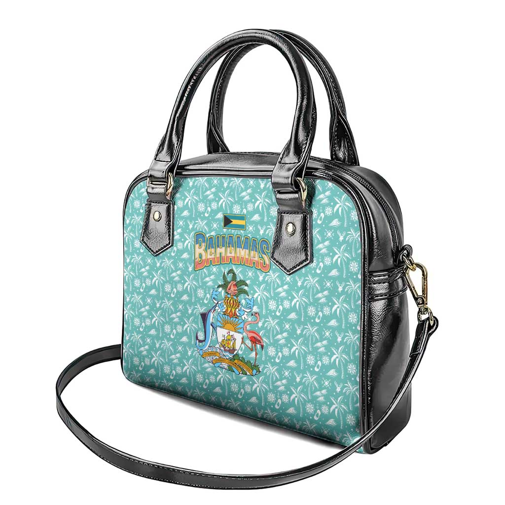 Bahamas Christmas Shoulder Handbag with Teal Palm Pattern Carnival Santa and National Emblem Motif - Wonder Print Shop