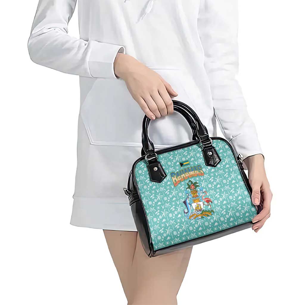 Bahamas Christmas Shoulder Handbag with Teal Palm Pattern Carnival Santa and National Emblem Motif - Wonder Print Shop