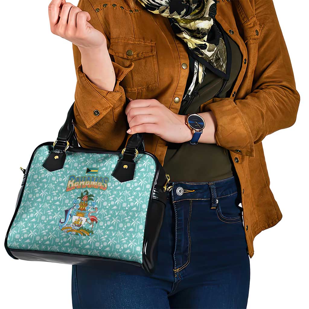 Bahamas Christmas Shoulder Handbag with Teal Palm Pattern Carnival Santa and National Emblem Motif - Wonder Print Shop