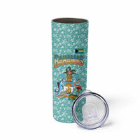 Bahamas Christmas Skinny Tumbler with Teal Palm Pattern Carnival Santa and National Emblem Motif - Wonder Print Shop