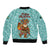 Bahamas Christmas Sleeve Zip Bomber Jacket with Teal Palm Pattern Carnival Santa and National Emblem Motif - Wonder Print Shop