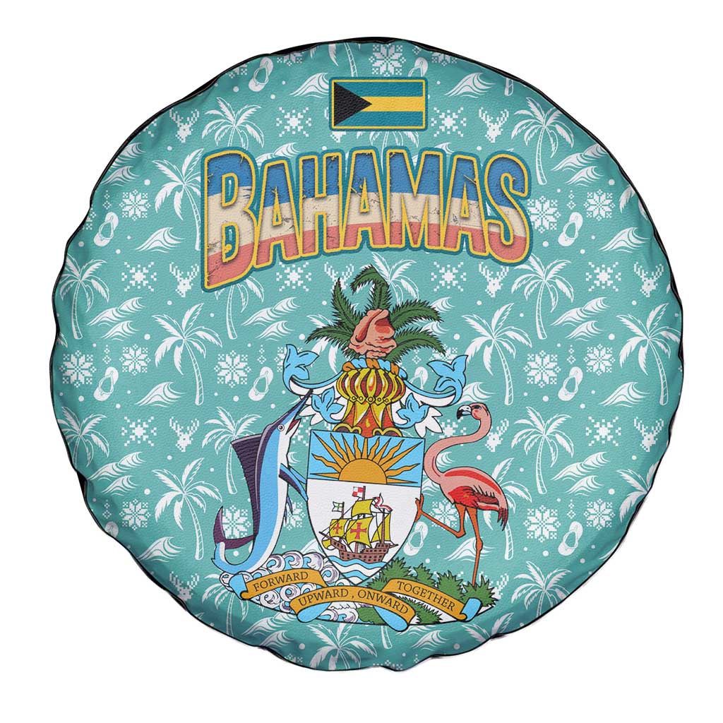 Bahamas Christmas Spare Tire Cover with Teal Palm Pattern Carnival Santa and National Emblem Motif - Wonder Print Shop