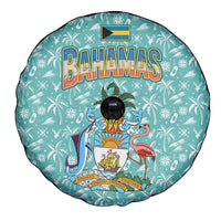 Bahamas Christmas Spare Tire Cover with Teal Palm Pattern Carnival Santa and National Emblem Motif - Wonder Print Shop
