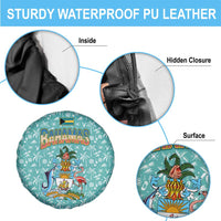 Bahamas Christmas Spare Tire Cover with Teal Palm Pattern Carnival Santa and National Emblem Motif - Wonder Print Shop
