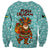 Bahamas Christmas Sweatshirt with Teal Palm Pattern Carnival Santa and National Emblem Motif - Wonder Print Shop