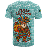 Bahamas Christmas T Shirt with Teal Palm Pattern Carnival Santa and National Emblem Motif - Wonder Print Shop