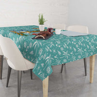 Bahamas Christmas Tablecloth with Teal Palm Pattern Carnival Santa and National Emblem Motif - Wonder Print Shop