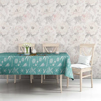 Bahamas Christmas Tablecloth with Teal Palm Pattern Carnival Santa and National Emblem Motif - Wonder Print Shop
