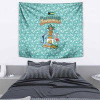 Bahamas Christmas Tapestry with Teal Palm Pattern Carnival Santa and National Emblem Motif - Wonder Print Shop