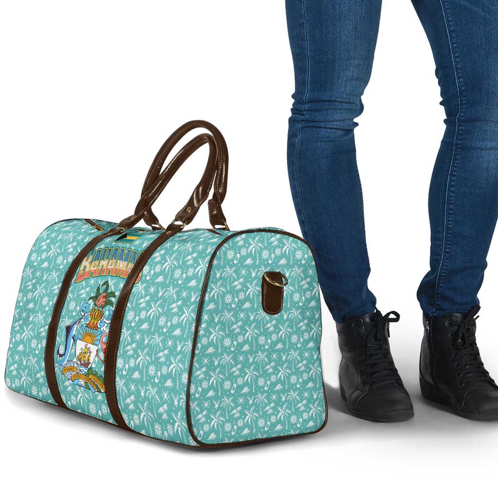 Bahamas Christmas Travel Bag with Teal Palm Pattern Carnival Santa and National Emblem Motif - Wonder Print Shop
