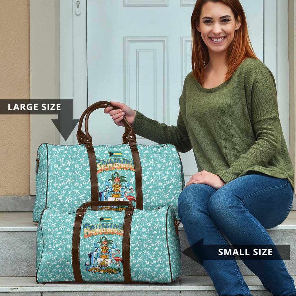 Bahamas Christmas Travel Bag with Teal Palm Pattern Carnival Santa and National Emblem Motif - Wonder Print Shop