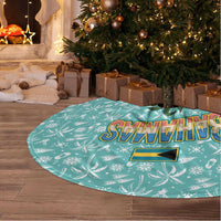 Bahamas Christmas Tree Skirt with Teal Palm Pattern Carnival Santa and National Emblem Motif - Wonder Print Shop