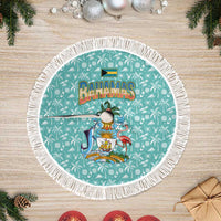 Bahamas Christmas Tree Skirt with Teal Palm Pattern Carnival Santa and National Emblem Motif - Wonder Print Shop