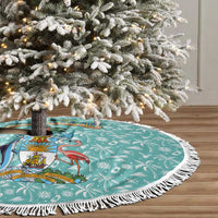 Bahamas Christmas Tree Skirt with Teal Palm Pattern Carnival Santa and National Emblem Motif - Wonder Print Shop