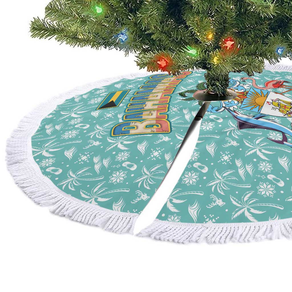 Bahamas Christmas Tree Skirt with Teal Palm Pattern Carnival Santa and National Emblem Motif - Wonder Print Shop