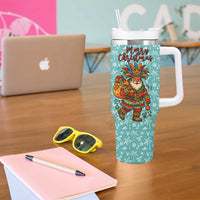 Bahamas Christmas Tumbler With Handle with Teal Palm Pattern Carnival Santa and National Emblem Motif - Wonder Print Shop