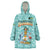 Bahamas Christmas Wearable Blanket Hoodie with Teal Palm Pattern Carnival Santa and National Emblem Motif - Wonder Print Shop