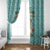 Bahamas Christmas Window Curtain with Teal Palm Pattern Carnival Santa and National Emblem Motif - Wonder Print Shop