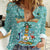 Bahamas Christmas Women Casual Shirt with Teal Palm Pattern Carnival Santa and National Emblem Motif - Wonder Print Shop