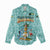 Bahamas Christmas Women Casual Shirt with Teal Palm Pattern Carnival Santa and National Emblem Motif - Wonder Print Shop