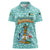 Bahamas Christmas Women Polo Shirt with Teal Palm Pattern Carnival Santa and National Emblem Motif - Wonder Print Shop