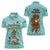 Bahamas Christmas Women Polo Shirt with Teal Palm Pattern Carnival Santa and National Emblem Motif - Wonder Print Shop