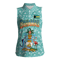 Bahamas Christmas Women Sleeveless Polo Shirt with Teal Palm Pattern Carnival Santa and National Emblem Motif - Wonder Print Shop