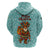 Bahamas Christmas Zip Hoodie with Teal Palm Pattern Carnival Santa and National Emblem Motif - Wonder Print Shop