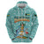 Bahamas Christmas Zip Hoodie with Teal Palm Pattern Carnival Santa and National Emblem Motif - Wonder Print Shop