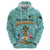 Bahamas Christmas Zip Hoodie with Teal Palm Pattern Carnival Santa and National Emblem Motif - Wonder Print Shop