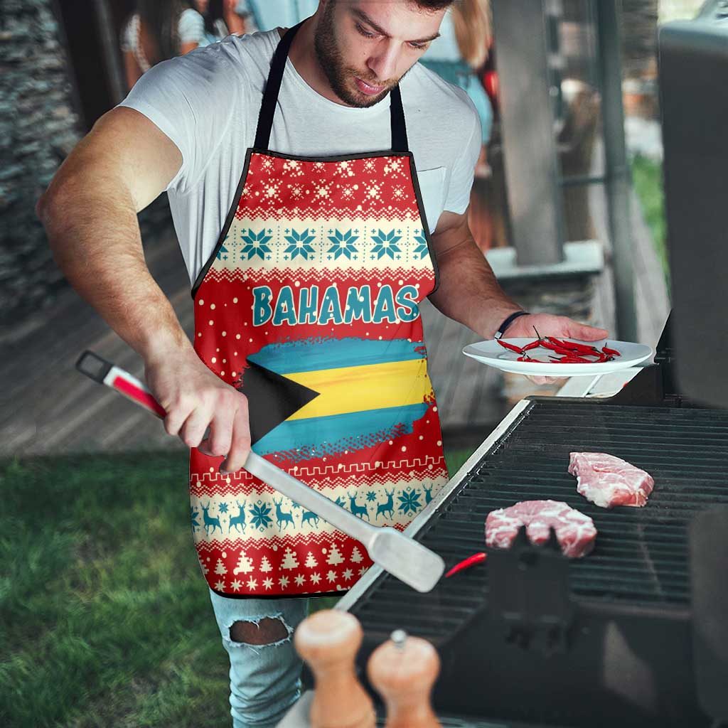 Bahamas Christmas Apron with Red Festive Pattern Sailing Santa and National Flag Motif - Wonder Print Shop